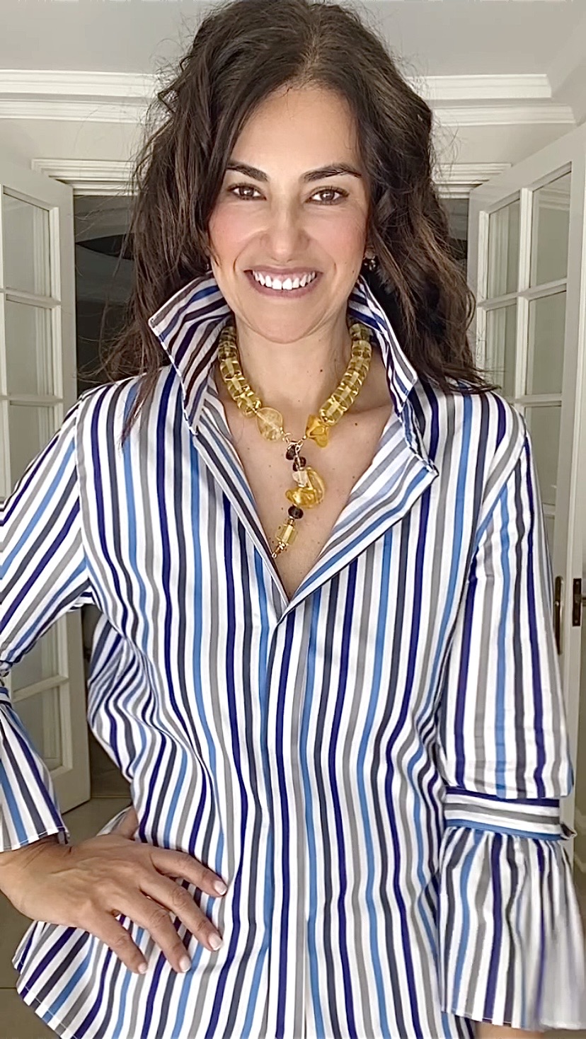 Camisa de Mujer 100% algodón de linea color Blanco; azul, celeste y gris